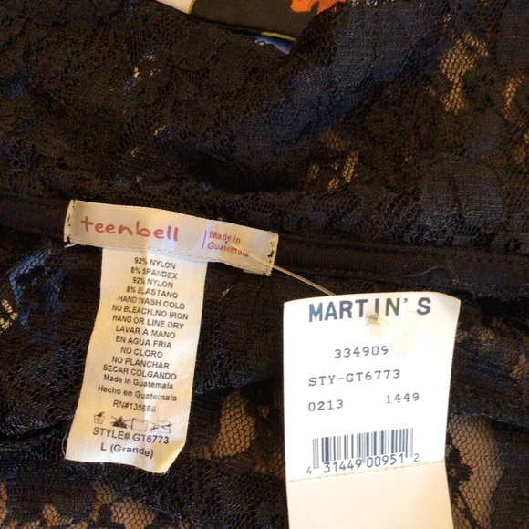 Teenbell Juniors Black Lace Semi Sheer Roll Tab Sleeve Button Up Top Size Large - Picture 5 of 5